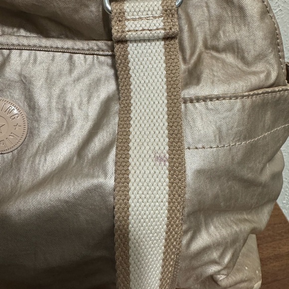Kipling Metallic Champagne Shoulder Bag with Cream & Tan Striped Straps - Picture 3 of 12